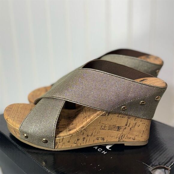 ANA Lexi Gold Wedge Sandals 7M NIB Metallic Cork Platform Summer Slides - Picture 3 of 8